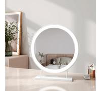 Emke Led Hollywood Vanity Mirror 400mm Round Makeup Mirror Dressing Table With Dimmable And 3 Colors, White