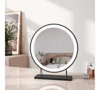 Emke Led Hollywood Vanity Mirror 400mm Round Makeup Mirror Dressing Table With Dimmable And 3 Colors, Black