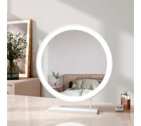 Emke Led Hollywood Vanity Mirror 480mm Round Makeup Mirror Dressing Table With Dimmable And 3 Colors, White