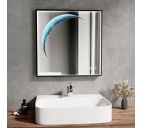 Emke Led Illuminated Moon Art Mirror Square Bathroom Mirror With Dimmable Led Lights And Demister Pad, 600mm