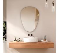EMKE Modern Asymmetrical Wall Mirror, 60 x 45 cm, Oval Irregular Frameless Mirror, Bathroom, Bedroom, Entrance Area, Vanity
