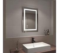 EMKE Modern Bluetooth Bathroom Mirror, 70 cm L x 50 W, Wall Mount, Frameless, White Frame, Shaver Socket, Demister Pad, LED Lights, 500x700mm