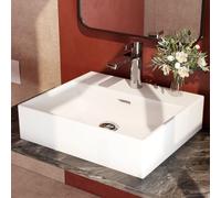 EMKE Modern Design Sink - Ceramic Wall-Mounted Sink with Thin Edge, Bathroom and Guest Toilet, 415 x 360 x 130 mm, Gloss White, Square Basin, Countertop Basin