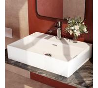 EMKE Modern Design Sink - Ceramic Wall-Mounted Sink with Thin Edge, Bathroom and Guest Toilet, 515 x 360 x 130 mm, Gloss White, Square Basin, Countertop Basin