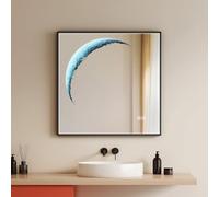 EMKE Moon-Inspired Bathroom Mirror with LED Lights, 60 x 60 cm Illuminated Bathroom Mirror Wall Mounted with Demister Pad, Square Bathroom Mirror with Lights, Black Frame, Horizontal/Vertical