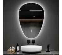 EMKE Oval Bathroom Mirror with LED Lights, 50 x 70 cm LED Bathroom Mirror Backlit, Anti-fog/3 Colours/Dimmable/Touch Switch Horizontal/Vertical, IP44