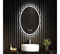 EMKE Oval Mirror 60x80cm - Illuminated Bathroom Led Mirror with Touch Switch, Anti-Fog, Dimmable & 3 Colors, Memory Function, Smart Oval Backlit Wall Mounted Vanity Mirror, Vertical/Horizontal