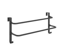 EMKE Over Door Towel Rail, Double Towel Rack with Hooks for Bathroom Kitchen Radiator, Stainless Steel Hanging Towel Bar Holders Black