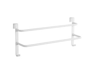 EMKE Over Door Towel Rail, Double Towel Rack with Hooks for Bathroom Kitchen Radiator, Stainless Steel Hanging Towel Bar Holders White