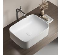 EMKE Rectangular Countertop Washbasin 50.5 × 38 × 15 cm for Guest Toilet, Ceramic Countertop Basin for Washbasin, Matte White