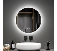 Emke Round Bathroom Mirror With Led Lights, 500mm Wall Mounted Vanity Mirror With Touch, Demister And Memory Dimmable