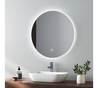 EMKE Round Bathroom Mirror with Led Lights, 500mm Wall Mounted Vanity Mirror with Touch, Demister and Memory Dimmable, Illuminated Bathroom Mirror with Cool White Light