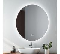 EMKE Round Led Bathroom Mirror, 80CM Large Round Led Wall Mirror Illuminated Frameless Circular Bathroom Mirror with Smart Switch, Memory Function, Adjust Brightness