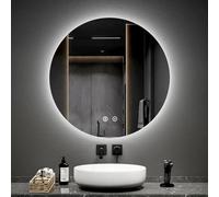 EMKE Round LED Bathroom Mirror with Bluetooth Speaker, 50cm Illuminated Wall Mirror, Touch Switch with Demister, Dimmable 6500K Light, Memory Function, Anti-Fog Vanity Mirror