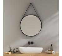 EMKE Round Mirror for Wall - 50cm PU Leather Circle Hanging Mirror, Metal Frame Small Wall Mirrors with Strap for Bathroom Bedroom Dressing Room Entryway Decor