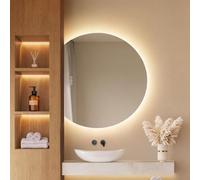 EMKE Semi Round Backlit Bathroom Mirror with Lights 73 x 90 cm,Anti-Fog | Frameless backlit LED bathroom mirror with anti-fog heating, dimmable 3-colour lighting and touch control.