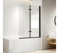 EMKE Shower enclosure for bathtub, 100 x 140 cm, black, 2 pieces, foldable, shower screen, 6 mm, safety glass