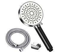EMKE Shower Head and Hose Set, Powerful Flow Shower Head Water Filter Shower 1.5M PVC Smooth Hose and High Pressure Shower Head Water Saving 6 Spray Modes, Chrome & Black