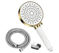 EMKE Shower Head and Hose Set, Powerful Flow Shower Head Water Filter Shower 1.5M Stainless Steel Hose and High Pressure Shower Head Water Saving 6 Spray Modes, Gold & White