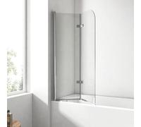 EMKE Shower Screen for Bathtub 110 x 140 cm, Bath Attachment 2-Piece Foldable Bath Shower Screen for Bathtub Folding Wall 6 mm Safety Glass Shower Enclosure Bath