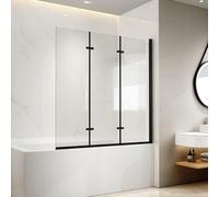 EMKE Shower Screen for Bathtub 120 x 140 cm Black Bath Attachment 3-Piece Foldable Bath Shower Screen 6 mm Safety Glass Shower Enclosure Bath