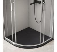 EMKE Shower Tray, 80 x 80 cm, Quarter Circle, Shower Tray, 80 x 80 cm, Shower Tray, Quarter Circle Shower Tray, Flat, Non-Slip, Can Be Cut to Size, Black