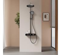 EMKE Thermostatic Shower Column, 3-Function Hand Shower, Extra Large Shower Head, 260 mm, Water Flow Adjustment, 355 x 400 x 1100 mm, Matte Black