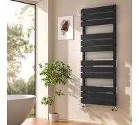 EMKE Towel Radiator Black, Heated Towel Rail for Bathrooms, Modern Flat Panel Versatile Wall/Floor Mounted Bathroom Radiators 1200 x 500 mm