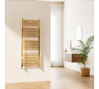EMKE Towel Rail Radiator 1200 x 500mm, Heated Towel Rail for Bathrooms, Modern Straight Towel Radiator Versatile Wall/Floor Mounted Bathroom Radiators Gold