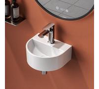 EMKE Wall Mounted Cloakroom Basin Small Bathroom Sink Half Circle Washbasin Ceramic Bathroom Vessel Sink White Corner Sink 30 x 25 x 12 cm (LxWxH)