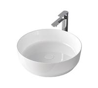 EMKE Washbasin, Round Ceramic Washbasin, 39 x 39 x 12 cm, Countertop Installation, Bright White, Ideal for Bathrooms and Guest Toilets