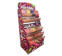 EML Metal Pick & Mix Stand Retail Display Unit | Commercial Sweet Confectionery Dispenser | 16 Trough Bins 4 Boot Bins | Acrylic Construction | 845mm W x 630mm D x 1900mm H | 80kg