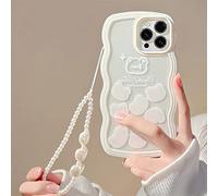 Emlivi Case for iPhone 12 with Pearls Bracelet Flowers Fashion Mobile Phone Case Wave Protective Case Cute Strawberry Bumper Cover Soft Silicone TPU Case for iPhone 12, White Bear
