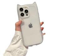 Emlivi Case for iPhone 14, Cute Cat Mobile Phone Case, Transparent 3D Cartoon Cat Ears Design Protective Case Soft Silicone TPU Bumper Cover Cute Kitty Case for iPhone 14, Transparent