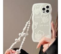 Emlivi Case for iPhone XS with Pearls Bracelet Flowers Fashion Mobile Phone Case Wave Protective Case Cute Strawberry Bumper Cover Soft Silicone TPU Case for iPhone X, White Love