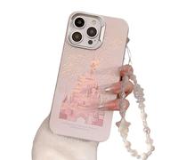 Emlivi Glitter Mobile Phone Case for iPhone 15 Pro, Case with Beads Bracelet, Cute Castle Fireworks Bumper Cover, Diamond Protective Case with Mobile Phone Chain for Women, Girls, Soft Silicone TPU