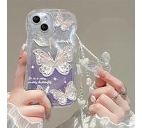 Emlivi iPhone 12 Case with Butterfly Flowers, Glitter Crystal, Purple, Special Feature: Glittery Appearance, Beads Bracelet, Material: Thermoplastic Polyurethane, Case Type: Phone Case