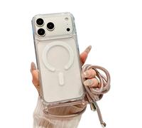 Emlivi Magnetic Case for iPhone 17 with Strap, Mobile Phone Case, Wireless Charging, Transparent TPU Case with Cord for Hanging, Magnet, Shockproof Protective Case for iPhone 17, Rose Gold
