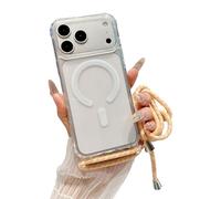 Emlivi Magnetic Case for iPhone 17 with Strap, Mobile Phone Case, Wireless Charging, Transparent TPU Case with Cord for Hanging, Magnet, Shockproof Protective Case for iPhone 17, Yellow
