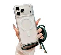 Emlivi Magnetic Case for iPhone Air with Strap, Mobile Phone Case, Wireless Charging, Transparent TPU Case with Cord for Hanging, Magnet, Shockproof Protective Case for iPhone Air, Green
