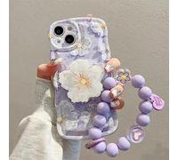 Emlivi Pearl Bracelet Case for iPhone 13 Pro Cell Phone Case Flowers Aesthetic Protection Case Wristband Design Cute Avocado Shockproof Soft Silicone TPU Cover Purple