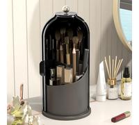 Emljkvp Makeup Brush Holder with Dustproof Cover 360 Rotating Makeup Brush Organizer for Vanity Bathroom, All Black