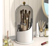 Emljkvp Makeup Brush Holder with Dustproof Cover 360 Rotating Makeup Brush Organizer for Vanity Bathroom, Grey