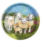 Emma Ball Colourful Round Tin Tea/Drinks Tray - Felted SHEEP Design - 32 cm T239