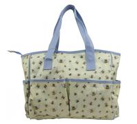 Emma Ball Multi-Pocket Oilskin Tote Bag with Bee Pattern, 36 x 26 x 16 cm, Light Blue Trim