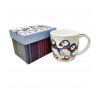 Emma Ball Puffins in Scarves Bone China Mug with Gift Box