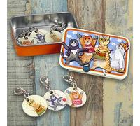Emma Ball Set of 6 Crochet Stitch Markers in a Pocket Tin - Kittens in Mittens (TCR04)