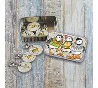 Emma Ball Set of 6 Crochet Stitch Markers in a Pocket Tin - Wolly Puffins II (TCR03)