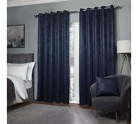 Emma Barclay Ambiance Thermal Blackout Eyelet Curtains - 3D Embossed Curtains With Reflective Reverse Weave in Navy - Width 66 x Drop 54" (168 x 137cm)