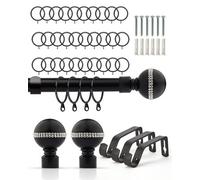 Emma Barclay Bling Diamond 19mm Extendable Metal Curtain Pole, Matt Black - 160 To 300Cm With Rings & Finials